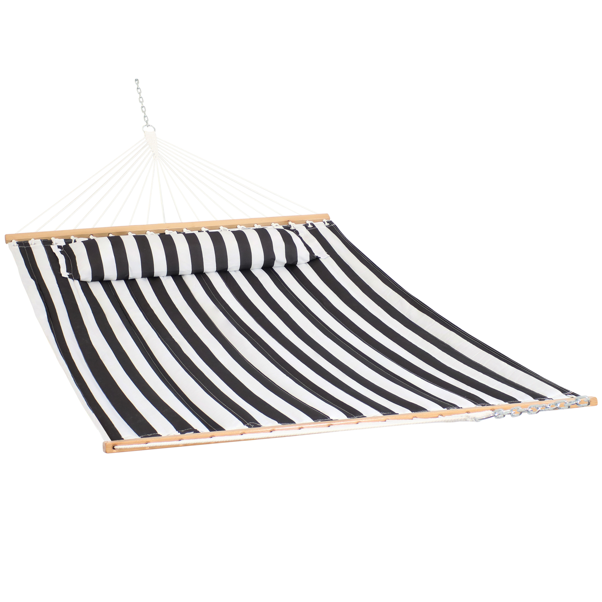 Sunnydaze Decor Quilted Hammock with Spreader Bar, Black and White Stripe, Model# LY-QFH-BLK